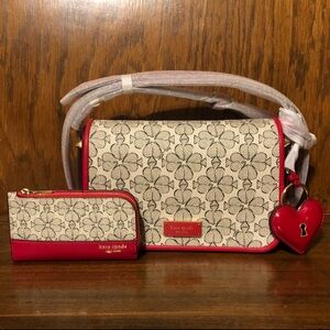 NWT-Kate Spade-SET-Spade Flower-Liv Small Flap Crossbody & Bifold Wallet-$458